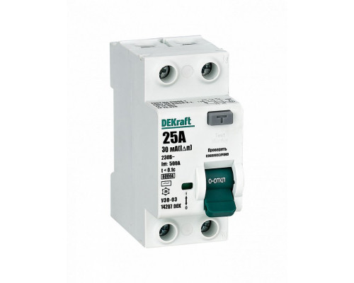 УЗО DEKraft 02п 25А 30mA 6кА  АС 14207DEK 14207DEK