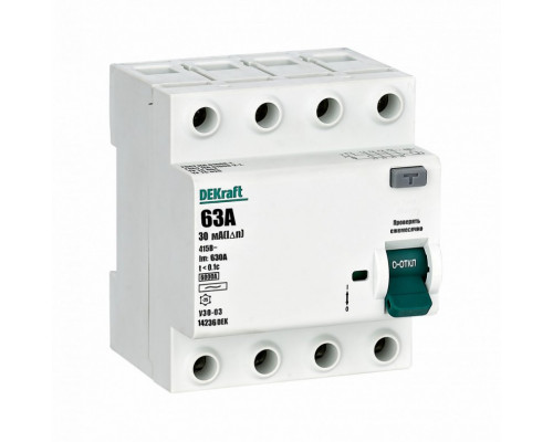 УЗО DeKraft 04п 63А 30mA 6kA АС 14236DEK 14236DEK
