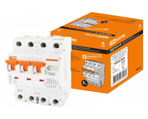 Диф АВДТ 63S 4P(3P+N) C63 100мА 6кА тип АС TDM SQ0202-0050