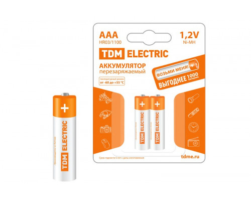 Аккумулятор AAA-1100 mAh Ni-MH BP-2 TDM SQ1702-0076