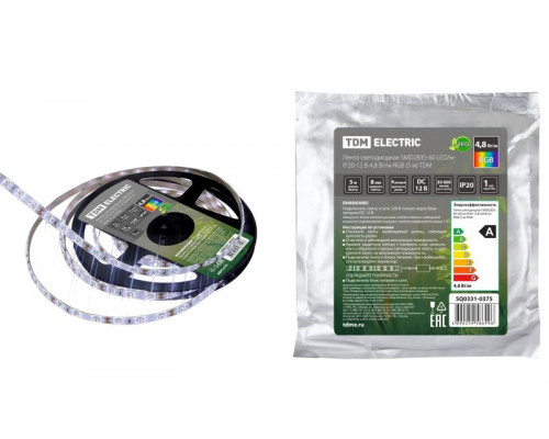 Лента светодиодная SMD2835-60 LED/м-IP20-12 В-4,8 Вт/м-RGB (5 м) TDM SQ0331-0375