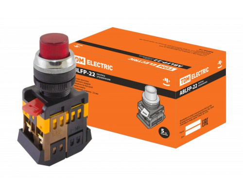 Кнопка ABLFP-22 красный d22мм неон/230В 1з+1р TDM SQ0704-0005