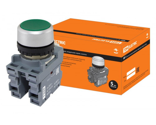 Кнопка MP1-20G в сборе d22мм 1з+1р зеленая TDM SQ0747-0002
